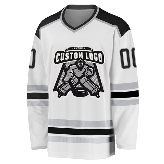 Custom White Black-Gray Hockey Jersey - Sky-Custom