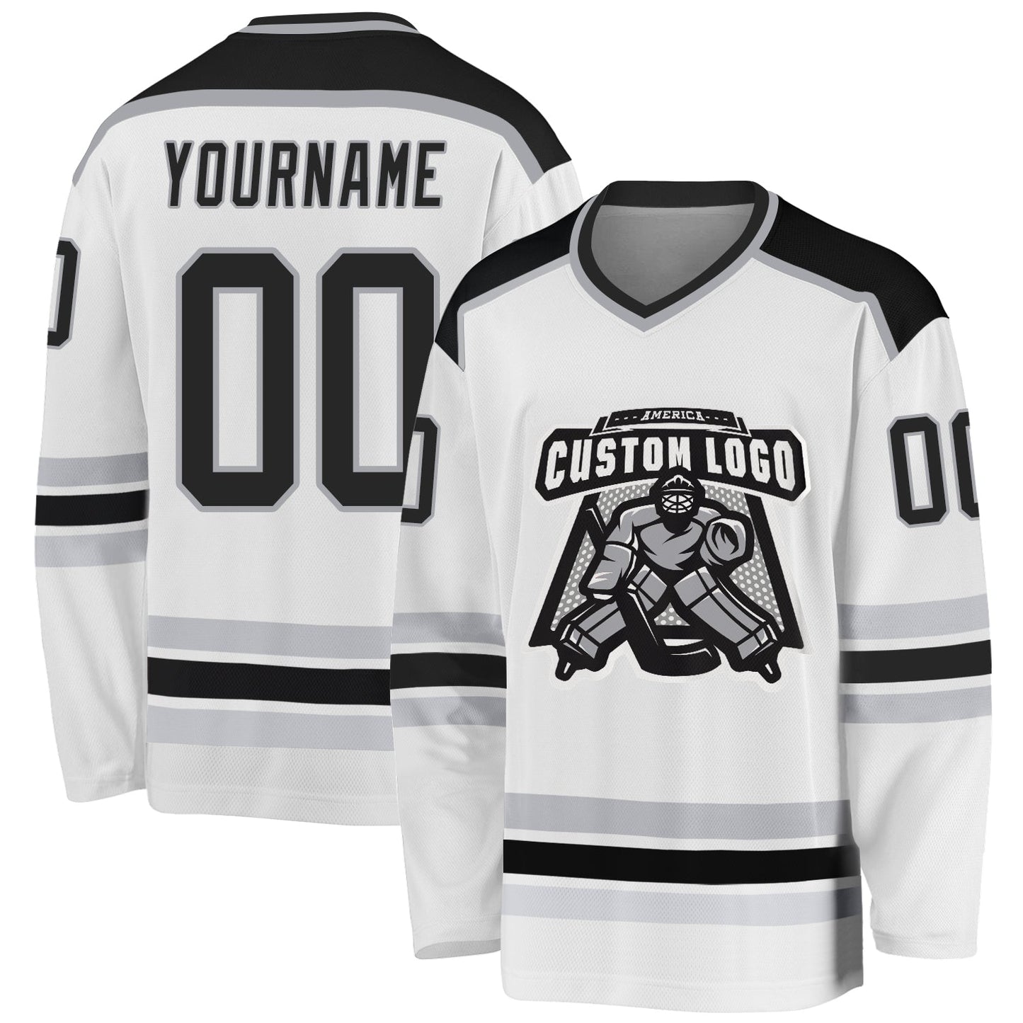 Custom White Black-Gray Hockey Jersey - Sky-Custom