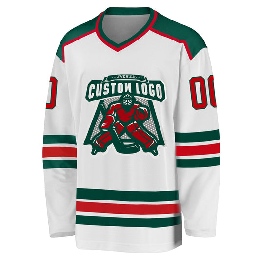 Custom White Red-Green Hockey Jersey - Sky-Custom