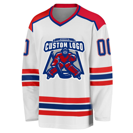 Custom White Royal-Red Hockey Jersey - Sky-Custom