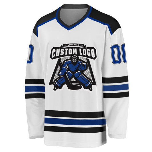 Custom White Royal-Black Hockey Jersey - Sky-Custom