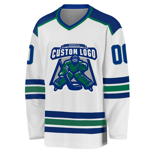 Custom White Royal-Kelly Green Hockey Jersey - Sky-Custom
