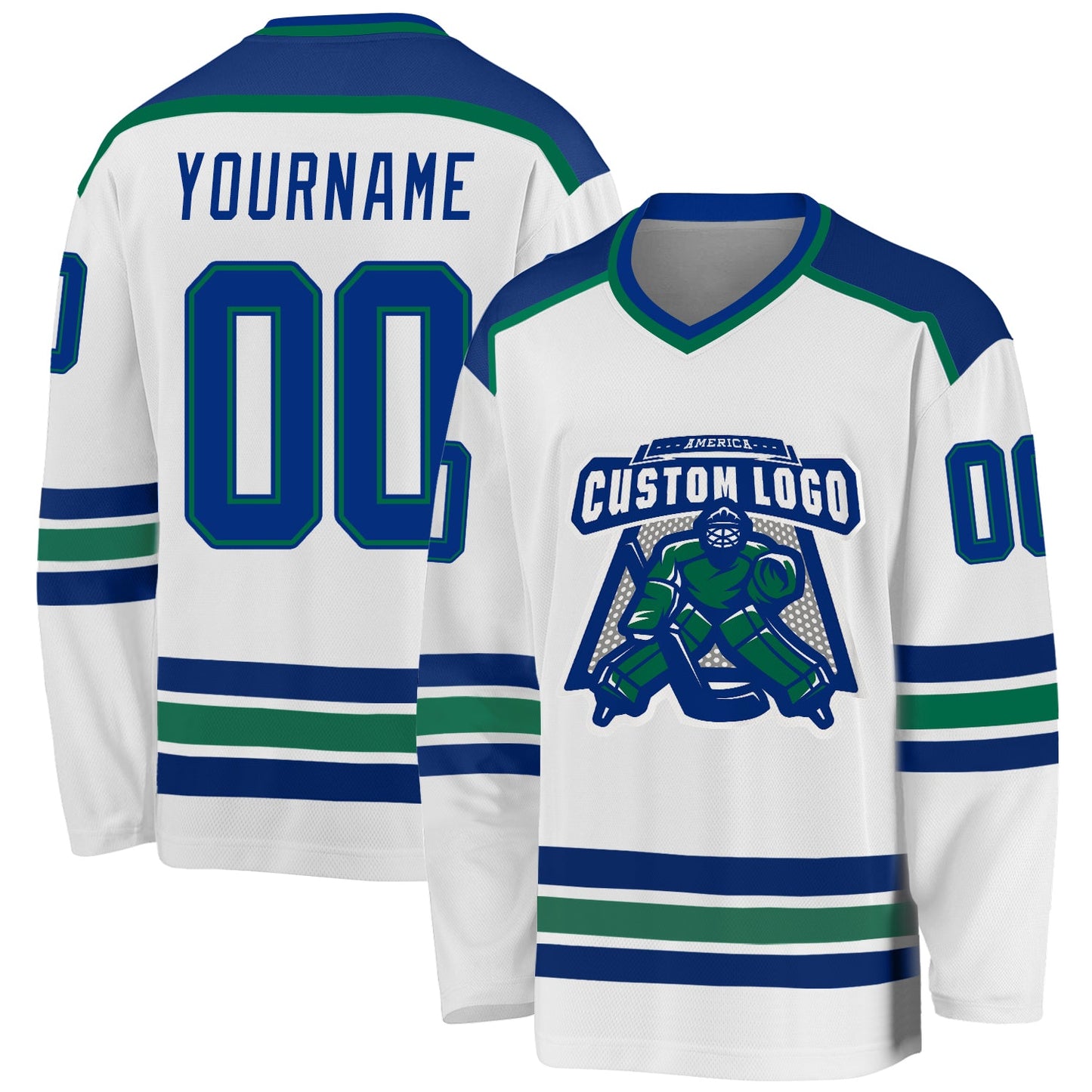 Custom White Royal-Kelly Green Hockey Jersey - Sky-Custom