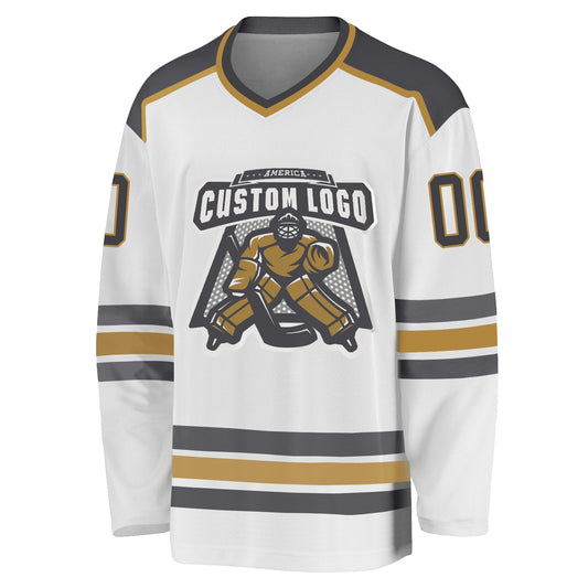 Custom White Steel Gray-Old Gold Hockey Jersey - Sky-Custom