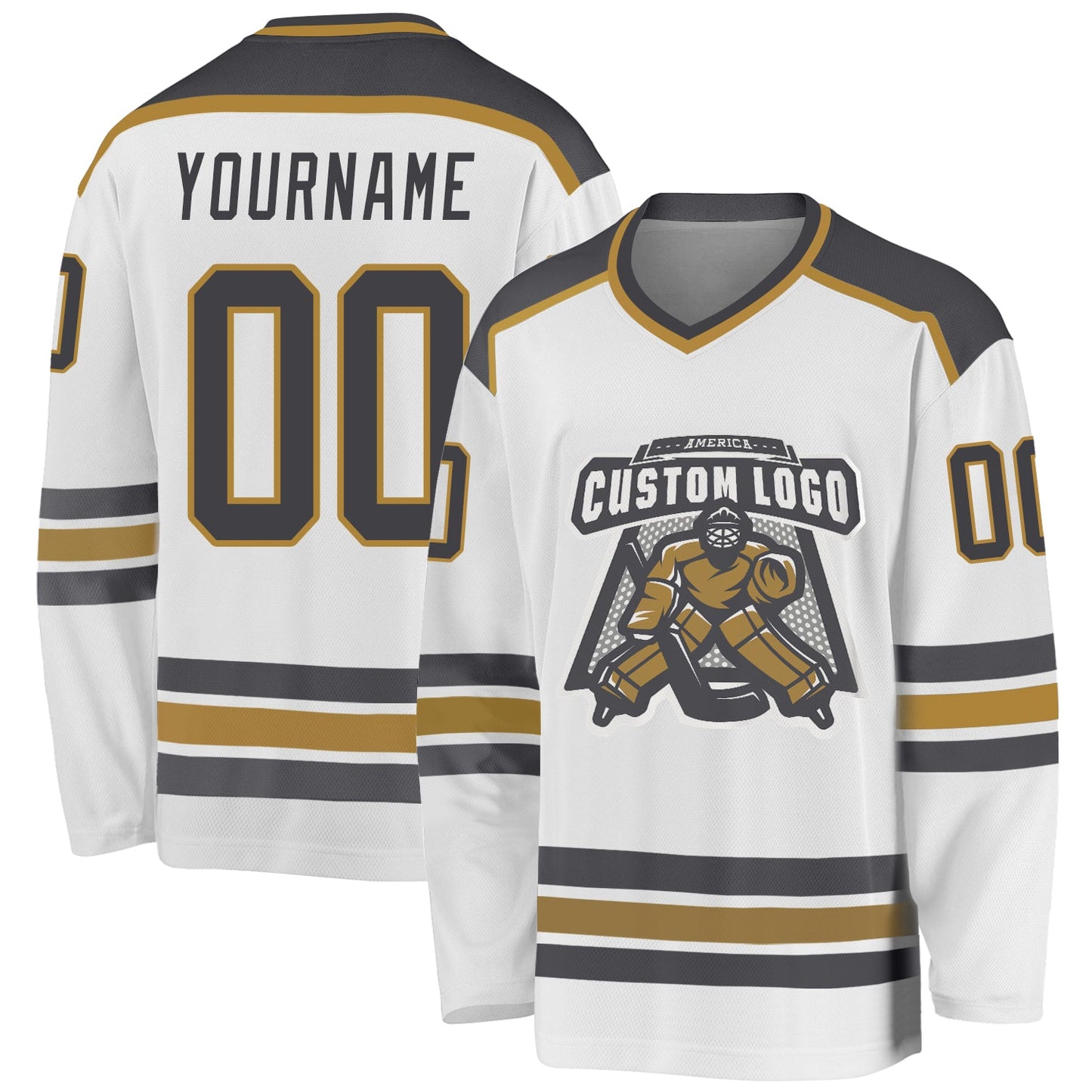 Custom White Steel Gray-Old Gold Hockey Jersey - Sky-Custom