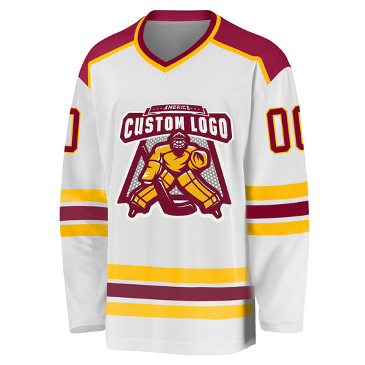 Custom White Maroon-Gold Hockey Jersey - Sky-Custom