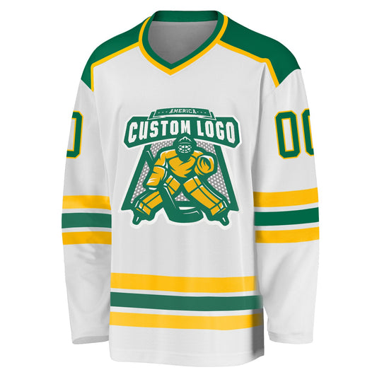 Custom White Kelly Green-Gold Hockey Jersey - Sky-Custom