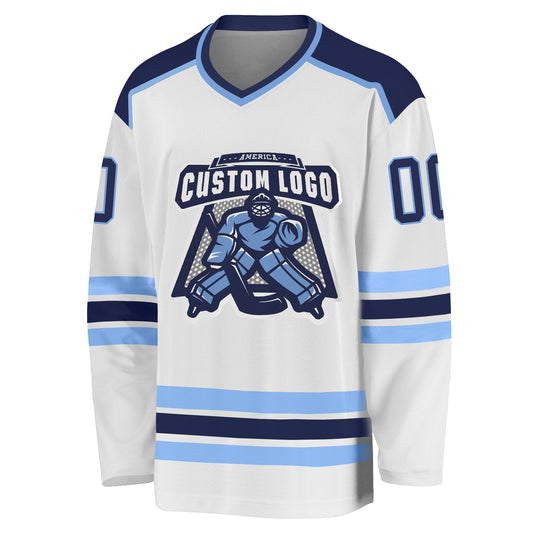 Custom White Navy-Light Blue Hockey Jersey - Sky-Custom
