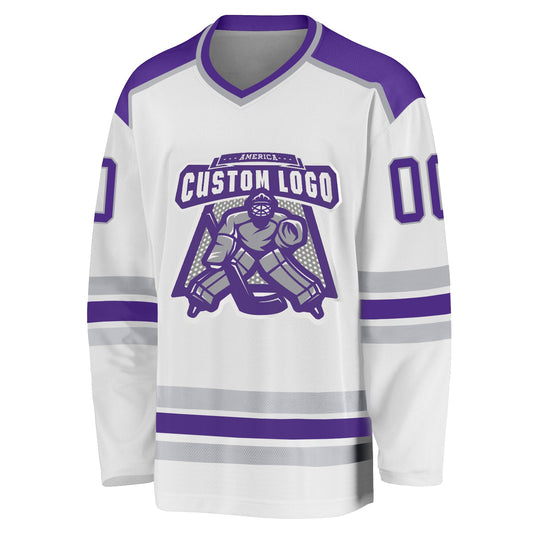 Custom White Purple-Gray Hockey Jersey - Sky-Custom