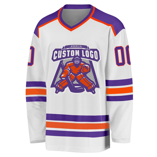 Custom White Purple-Orange Hockey Jersey - Sky-Custom