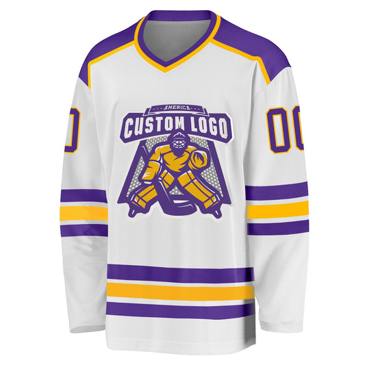 Custom White Purple-Gold Hockey Jersey - Sky-Custom