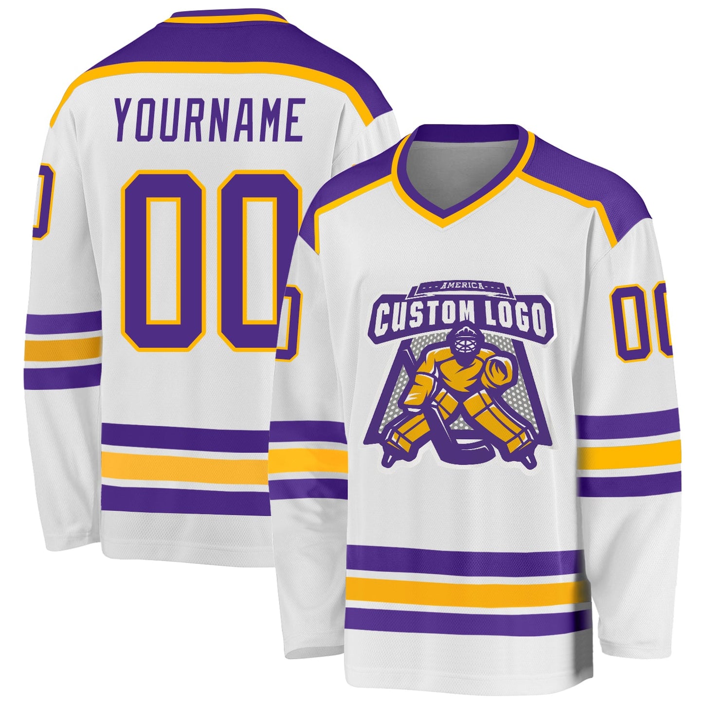 Custom White Purple-Gold Hockey Jersey - Sky-Custom