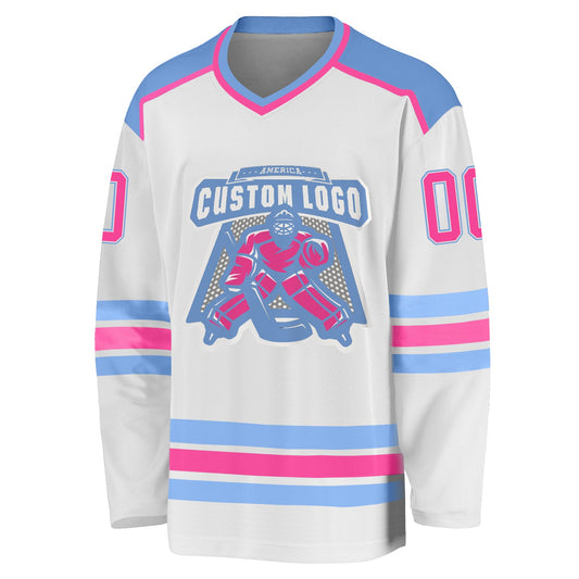 Custom White Pink-Light Blue Hockey Jersey - Sky-Custom