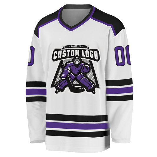 Custom White Purple-Black Hockey Jersey - Sky-Custom