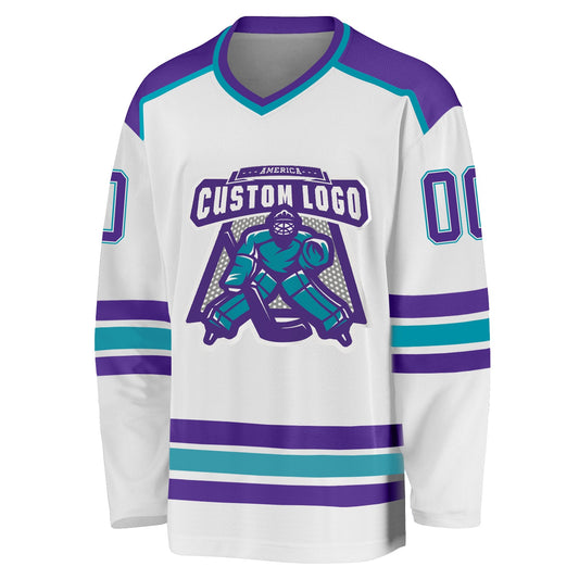 Custom White Purple-Teal Hockey Jersey - Sky-Custom