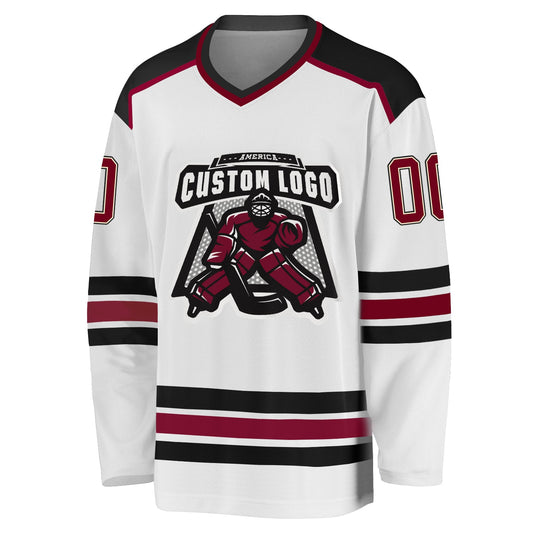 Custom White Maroon Cream-Black Hockey Jersey - Sky-Custom