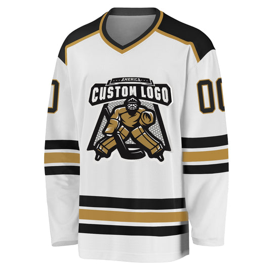 Custom White Black-Old Gold Hockey Jersey - Sky-Custom