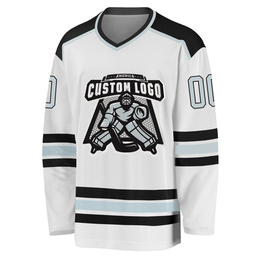 Custom White Silver-Black Hockey Jersey - Sky-Custom