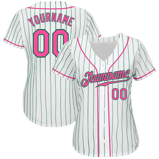 Custom White Kelly Green Pinstripe Pink-Kelly Green Authentic Baseball Jersey - Sky-Custom