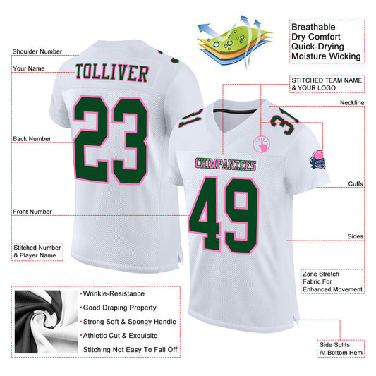 Custom White Green-Pink Mesh Authentic Football Jersey - Sky-Custom