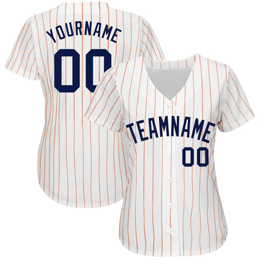 Custom White Orange Pinstripe Navy Authentic Baseball Jersey - Sky-Custom