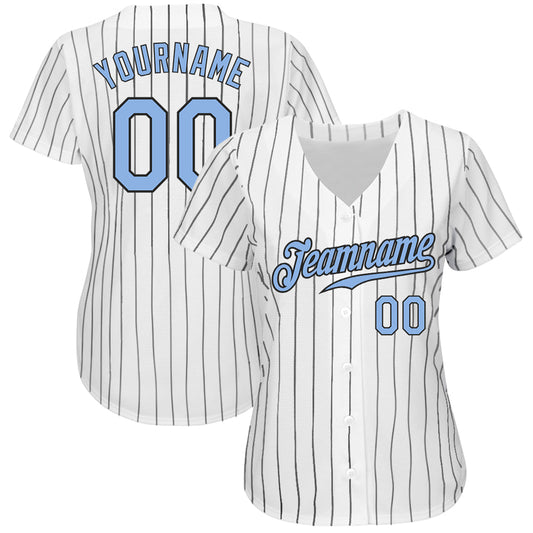 Custom White Black Pinstripe Light Blue-Black Authentic Baseball Jersey - Sky-Custom