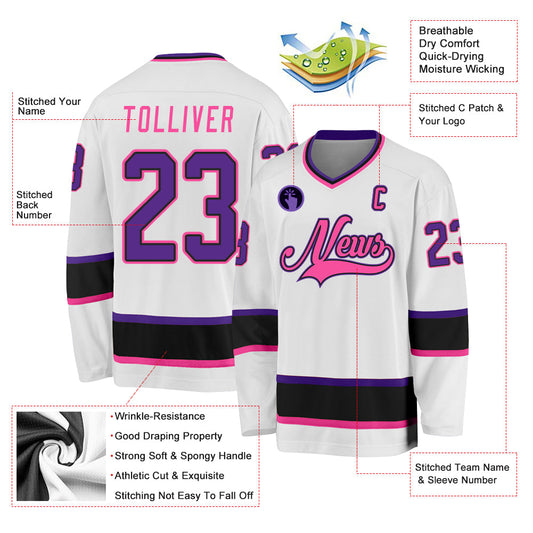 Custom White Purple Black-Pink Hockey Jersey - Sky-Custom