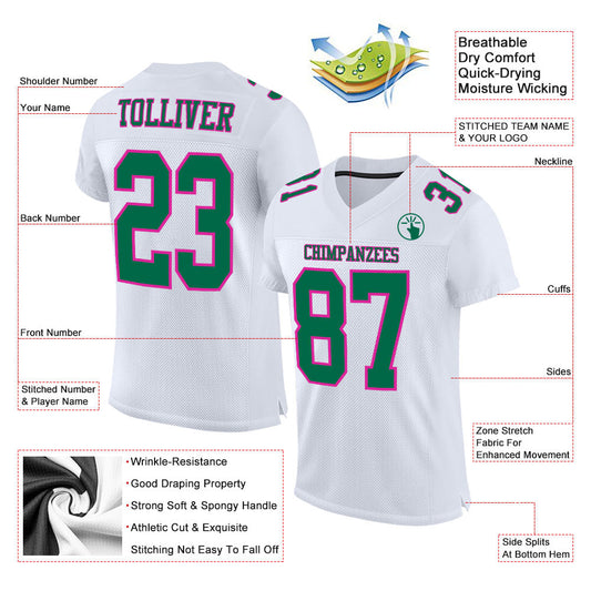 Custom White Kelly Green-Hot Pink Mesh Authentic Football Jersey - Sky-Custom