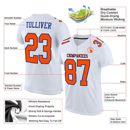 Custom White Orange-Royal Mesh Authentic Football Jersey - Sky-Custom