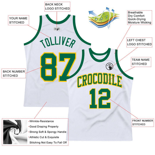 Custom White Kelly Green-Gold Authentic Throwback Basketball Jersey - Sky-Custom