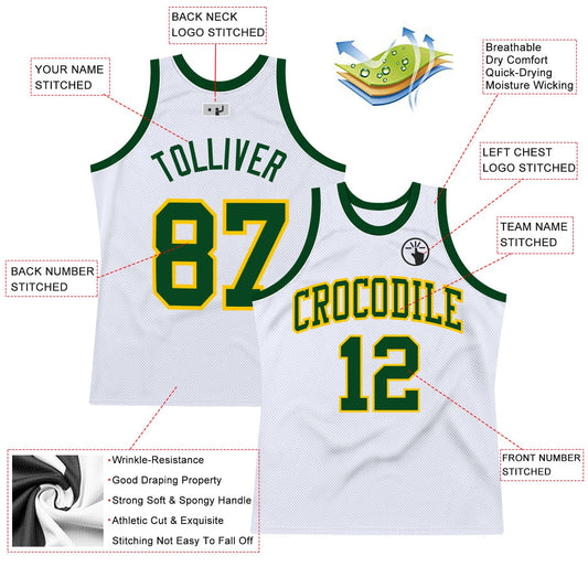 Custom White Green-Gold Authentic Throwback Basketball Jersey - Sky-Custom