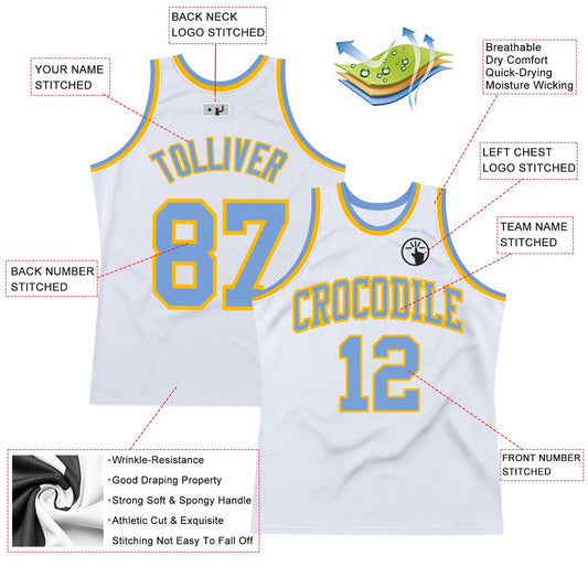 Custom White Light Blue-Gold Authentic Throwback Basketball Jersey - Sky-Custom