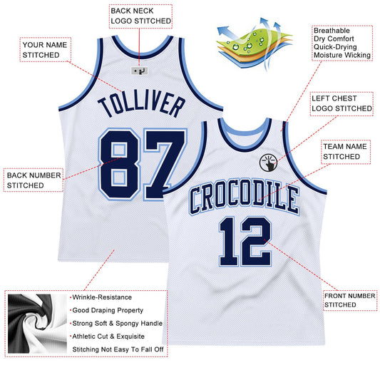 Custom White Navy-Light Blue Authentic Throwback Basketball Jersey - Sky-Custom