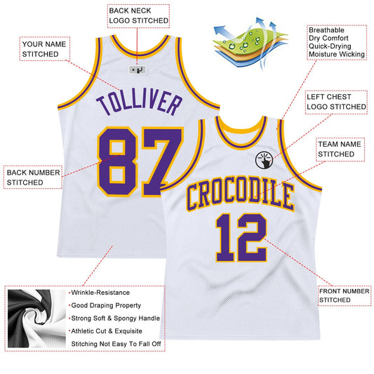 Custom White Purple-Gold Authentic Throwback Basketball Jersey - Sky-Custom