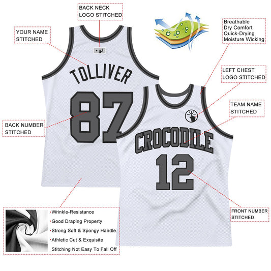 Custom White Steel Gray-Black Authentic Throwback Basketball Jersey - Sky-Custom