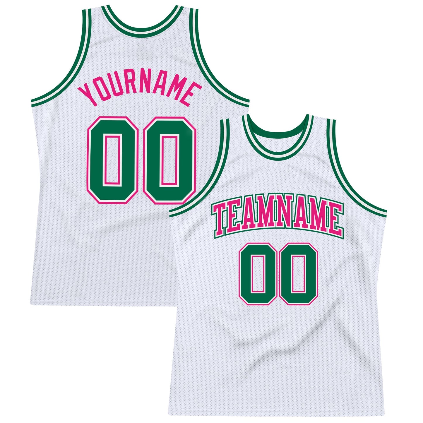 Custom White Kelly Green-Hot Pink Authentic Throwback Basketball Jersey - Sky-Custom
