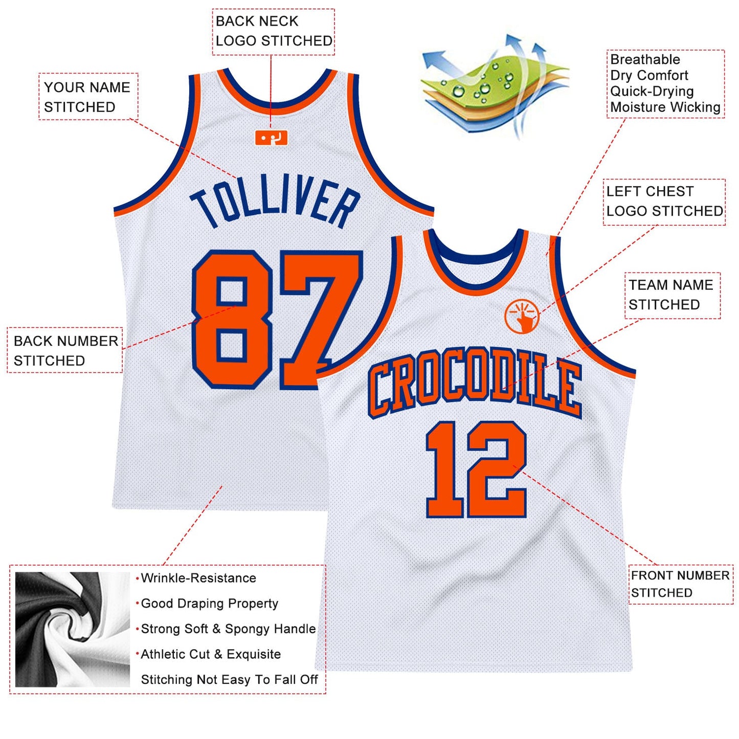 Custom White Orange-Royal Authentic Throwback Basketball Jersey - Sky-Custom
