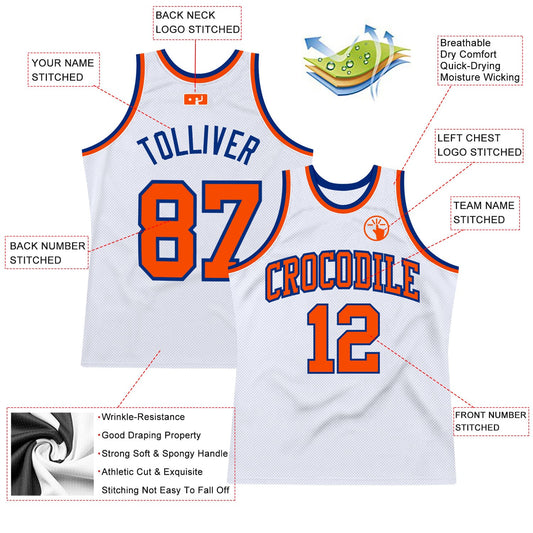 Custom White Orange-Royal Authentic Throwback Basketball Jersey - Sky-Custom
