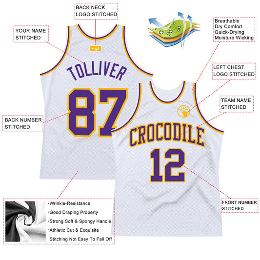 Custom White Purple-Gold Authentic Throwback Basketball Jersey - Sky-Custom