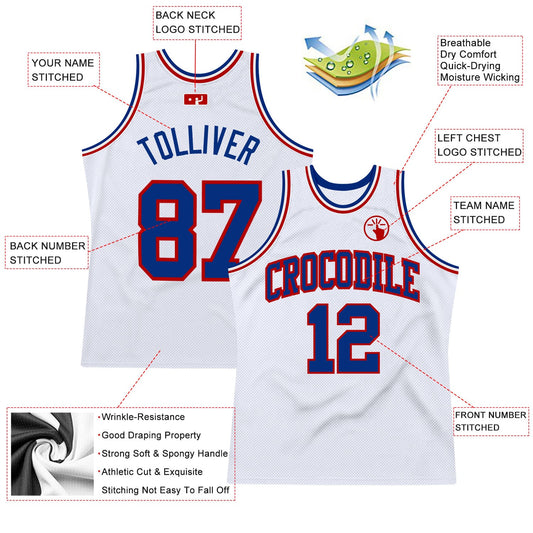 Custom White Royal-Red Authentic Throwback Basketball Jersey - Sky-Custom
