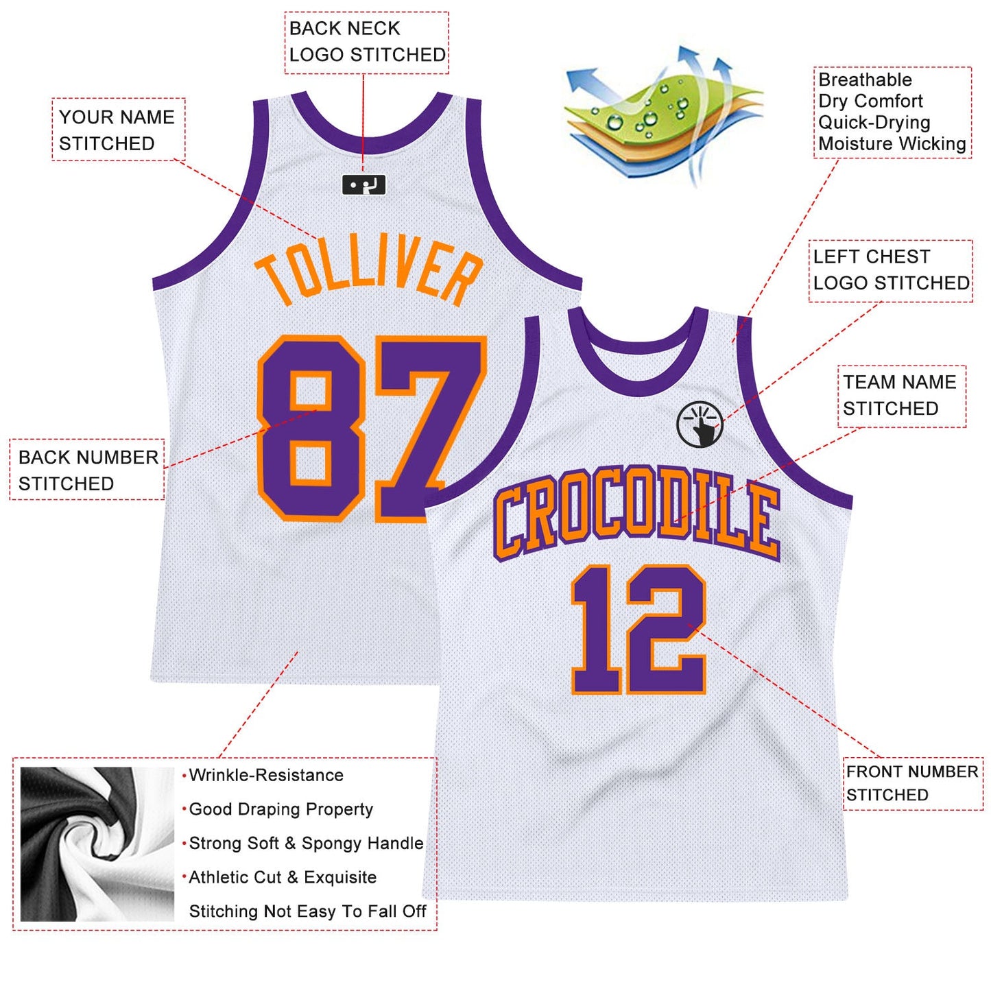Custom White Purple-Bay Orange Authentic Throwback Basketball Jersey - Sky-Custom