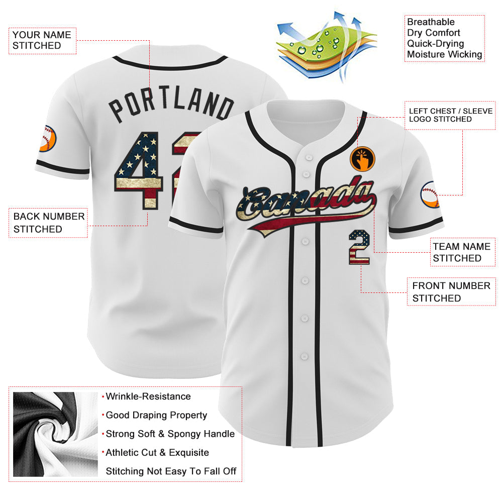 Custom White Vintage USA Flag-Black Authentic Baseball Jersey - Sky-Custom
