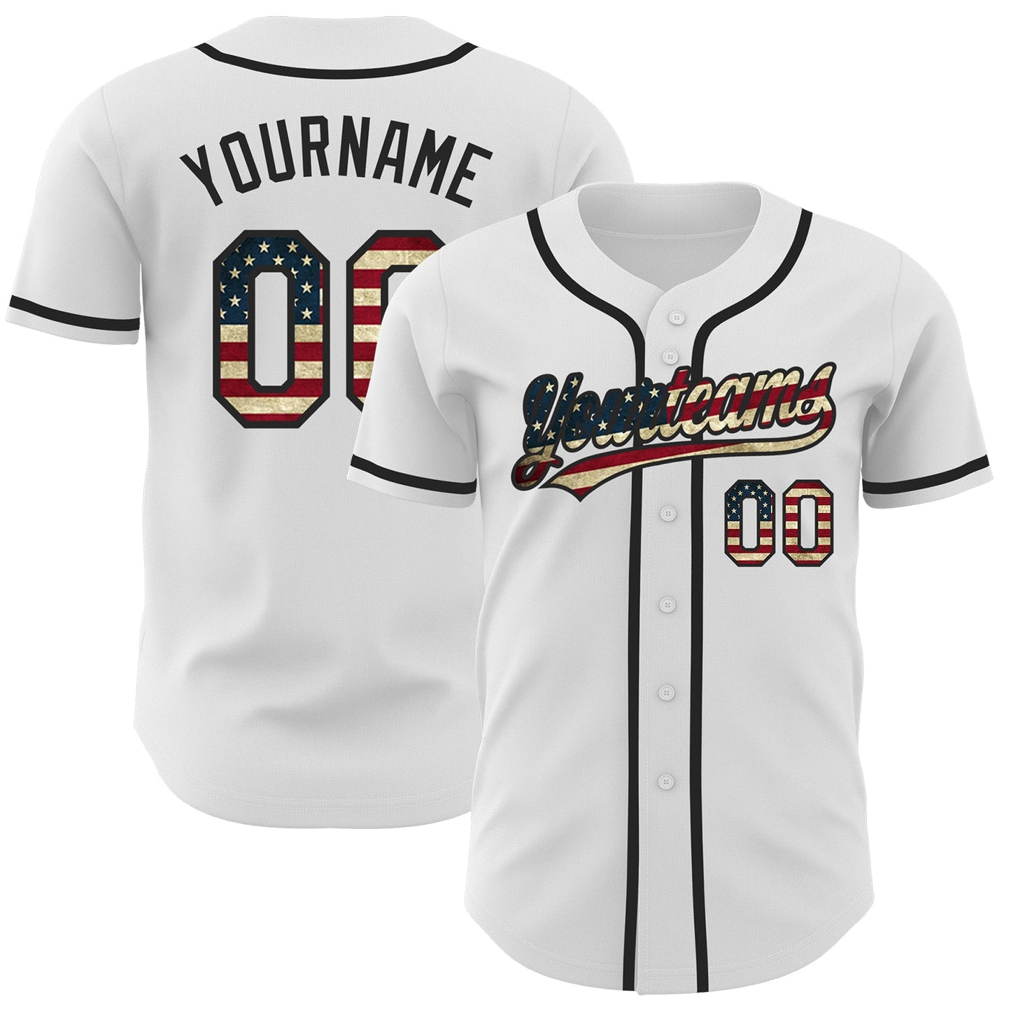 Custom White Vintage USA Flag-Black Authentic Baseball Jersey - Sky-Custom