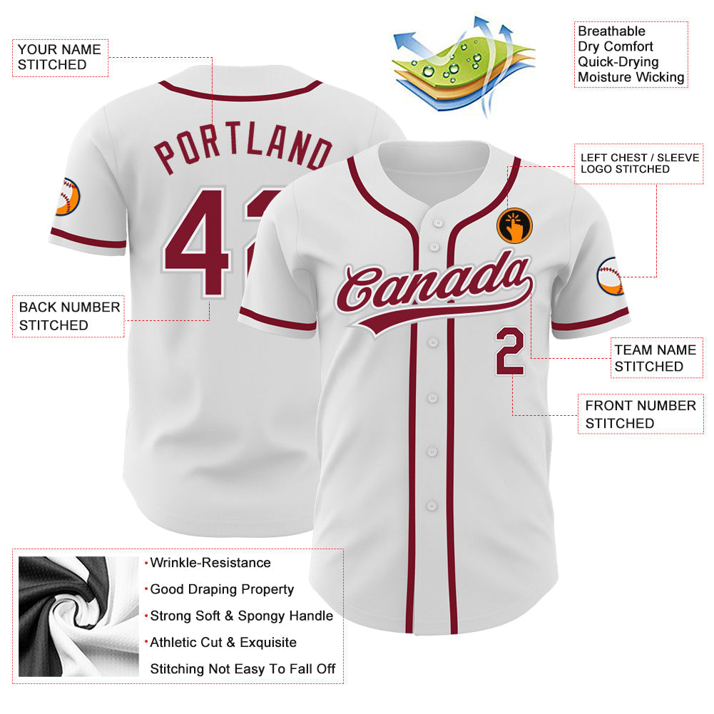 Custom White Crimson-Gray Authentic Baseball Jersey - Sky-Custom
