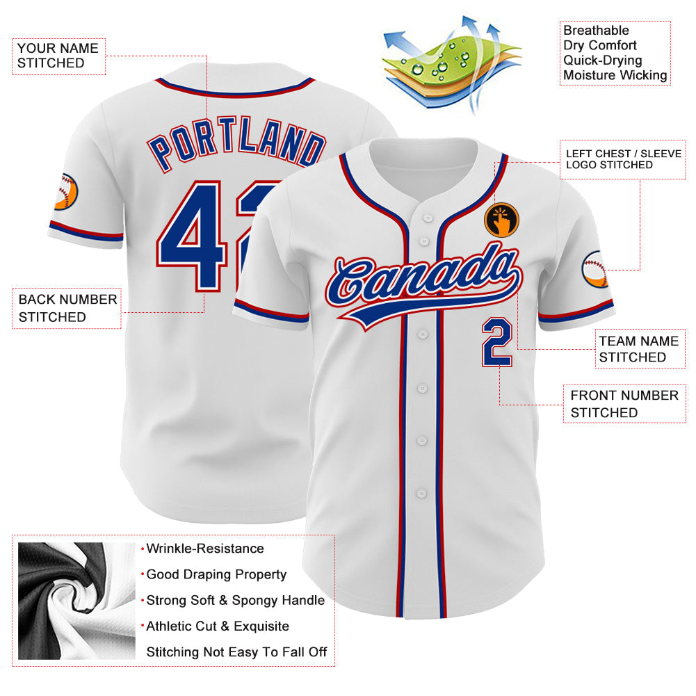 Custom White Royal-Red Authentic Baseball Jersey - Sky-Custom