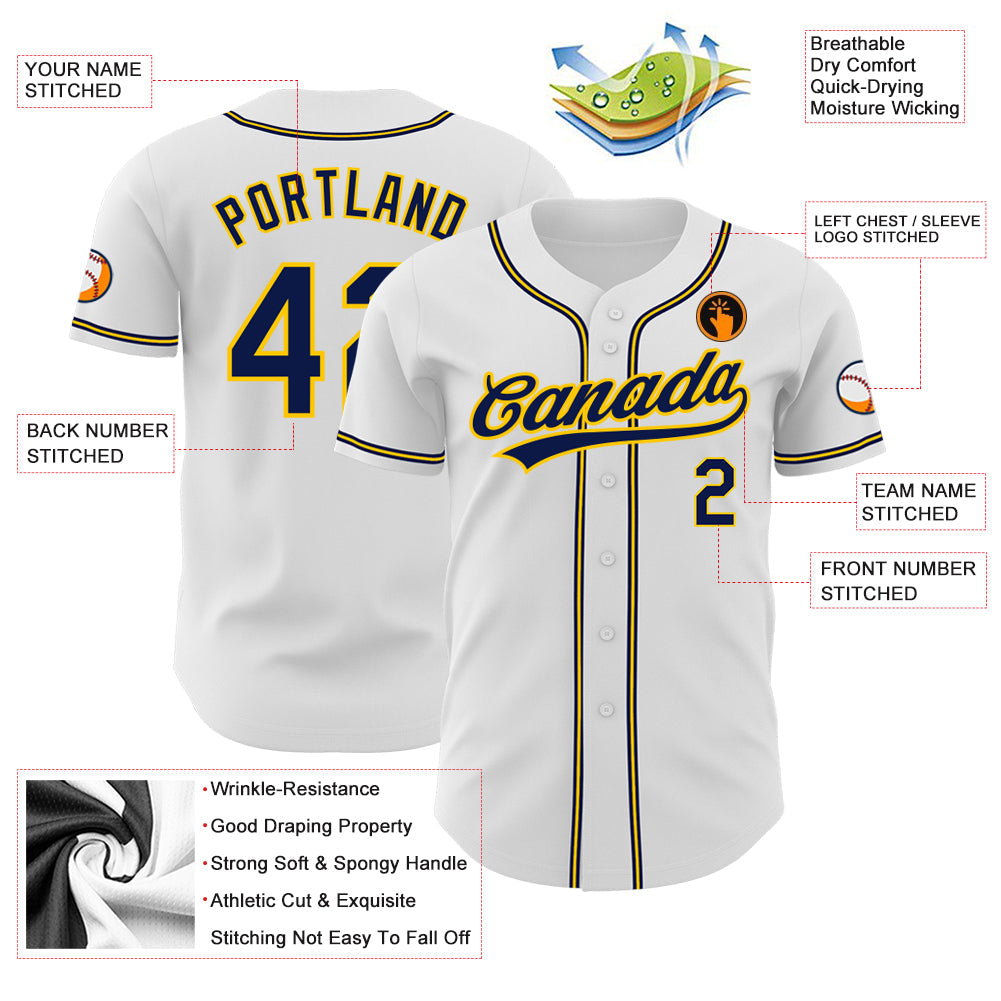 Custom White Navy-Gold Authentic Baseball Jersey - Sky-Custom