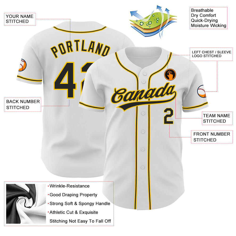 Custom White Black-Gold Authentic Baseball Jersey - Sky-Custom