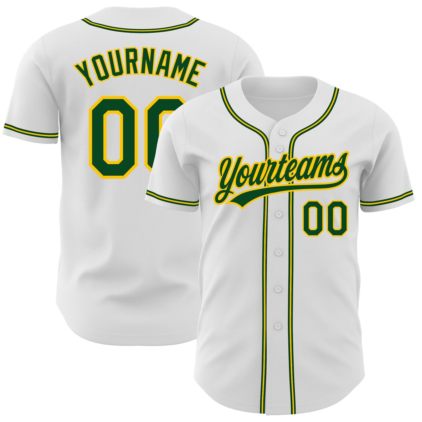 Custom White Green-Gold Authentic Baseball Jersey - Sky-Custom