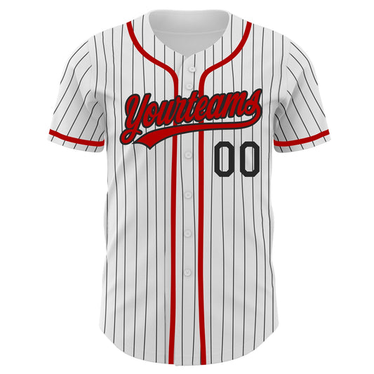 Custom White Black Pinstripe Red Authentic Baseball Jersey - Sky-Custom