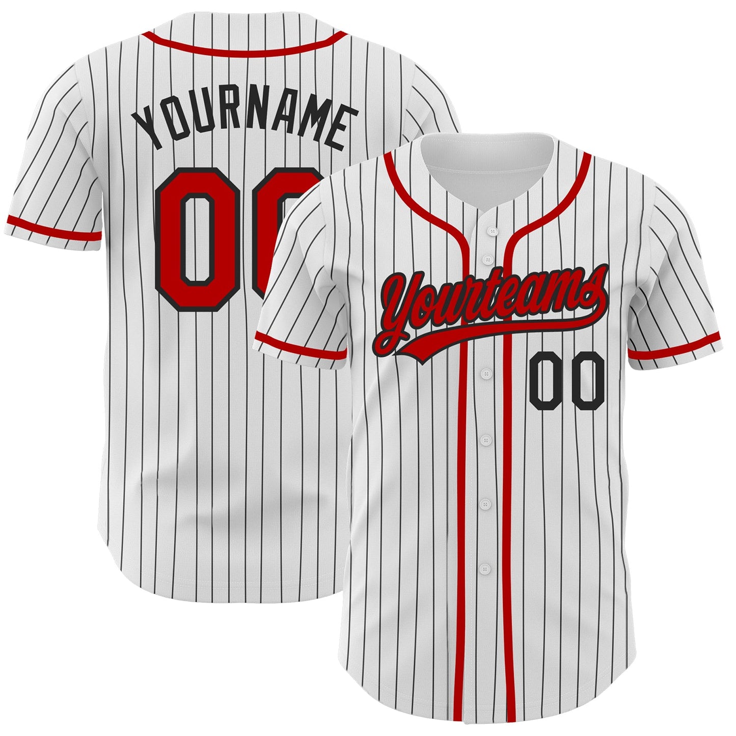 Custom White Black Pinstripe Red Authentic Baseball Jersey - Sky-Custom
